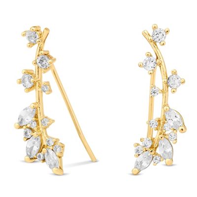 Gold cubic zirconia leaf climber earring